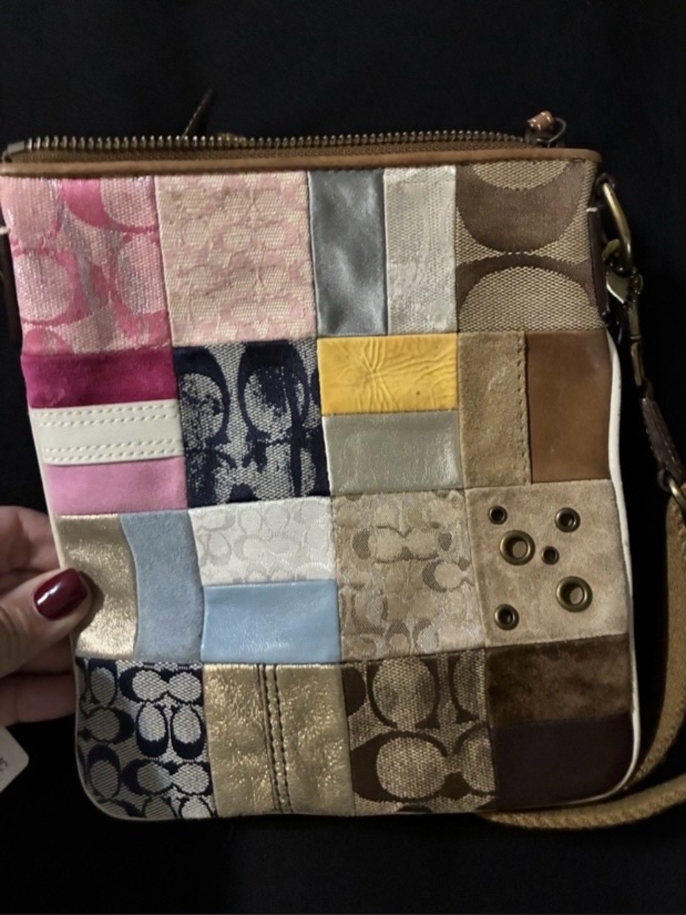 Coach Vintage Patchwork Crossbody Sling Bag in Pink, Yellow, Blue, Brown - Picture 5 of 9